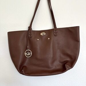 BCBG Paris shoulder bag / Tote, Brown Leather, gold accents